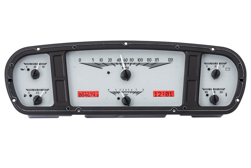Dakota Digital VHX-65F-PU-S-R Analog Dash Gauge System with Red Backlighting Compatible 1965-66 Ford Custom Cab Pickup, Silver Alloy Style