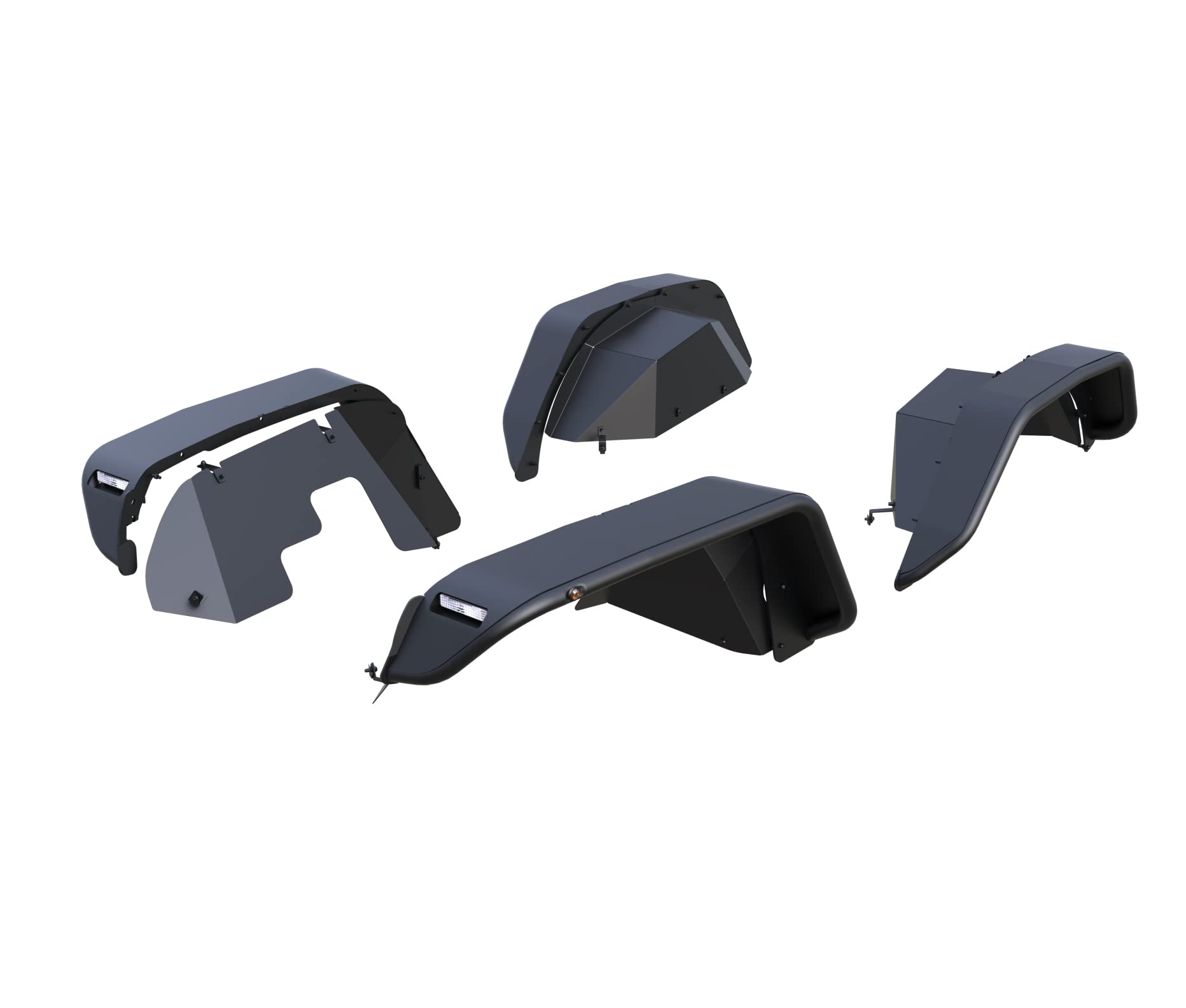 Full Set Black Horse Tubular FENDER FLARES & Inner FENDER FLARES Liners - Front & Rear Matte Black Compatible with 2020-2023 Jeep Gladiator-TIFR20G