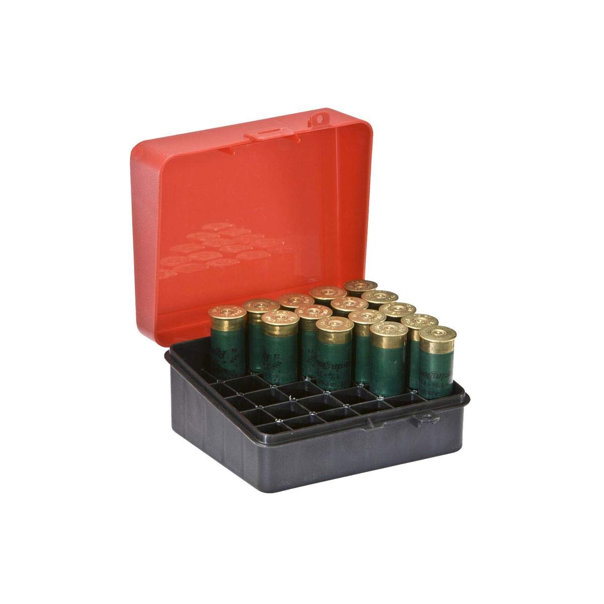 Plano 12 & 16 Gauge Shot Shell Box, Black, Plastic Ammo Storage Crate, Shotgun Shell Case Can, Small Ammo Box with Dependable Closures and Deep Individual Slots, Holds Up to 25 Rounds