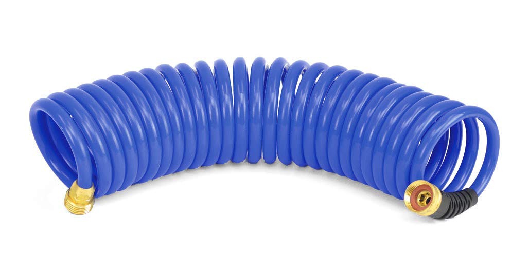 3/8 inch ID HoseCoil Self Coiling Garden, RV, Marine Outdoor Water Hose (25' Blue)