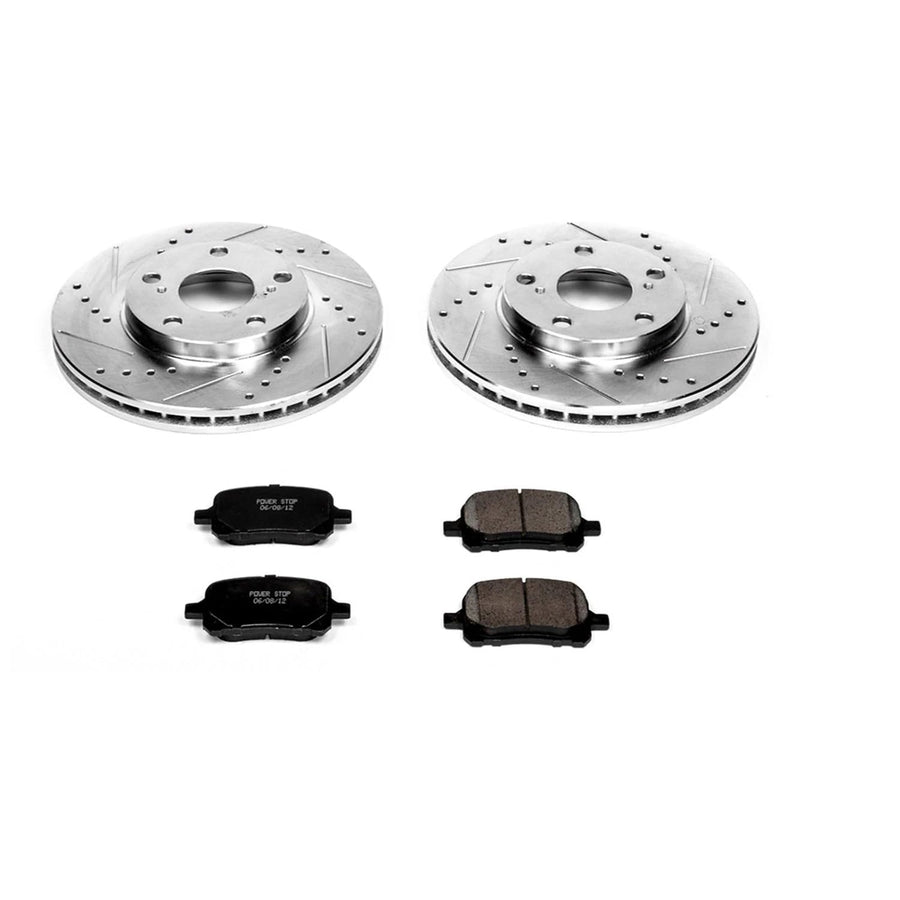 Power Stop K1058 Z23 Front Brake Pads with Drilled & Slotted Brake Rotors Kit For Lexus ES300, Toyota Avalon, Toyota Camry, Toyota Solara [Model Specific]