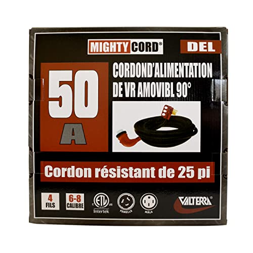 Valterra 90-Degree Mighty Cord® RV 50-Amp Detachable Power Cord, 25-Foot Cord for RV, Red