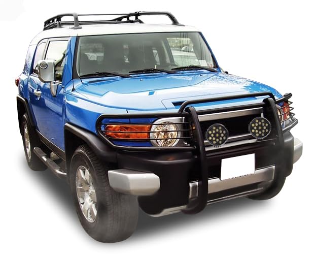 Bumper Guard Modular Black Horse Grille brush Come With pair of 7.0"Dia.LED Lights with Black Trim Rings Compatible with 2007-2014 Toyota FJ Cruiser-17A098600MA-PLB