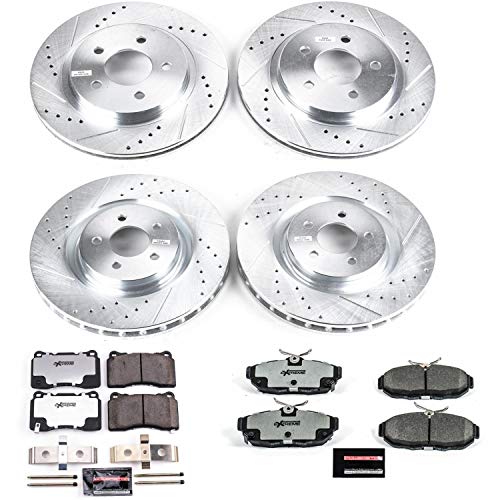 Power Stop K4148-26 Z26 Carbon Fiber Brake Pads Front and Rear with Drilled & Slotted Brake Rotors Kit For Ford Mustang 2011-2014 [Model Specific]