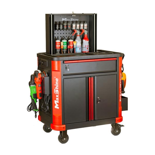Premium MaxShine Multifunction Detailing Cart with LED Light 110-220V Power Board
