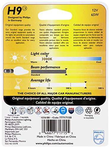 H9 Standard Philips Halogen Replacement Headlight Bulb, 1 Pack
