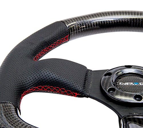 NRG Innovations Carbon Fiber Steering Wheel NRG-ST-310CFRS, 315mm with Red Stitching, Perforated Leather Trim