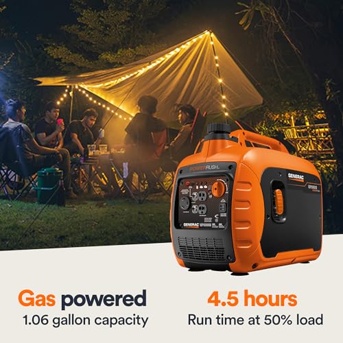 GP3300i Generac 7153 3,300-Watt Gas-Powered Portable Inverter Generator - Lightweight Design - USB Ports for Mobile Device Charging - COsense Technology - CARB Compliant, Orange/Black