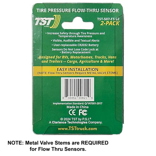 TST Tire Pressure Monitoring System 507, 2 Flow Thru Sensors for Metal Valve Stems by Truck System Technologies, TPMS for Caravans, Motorhomes and campervans
