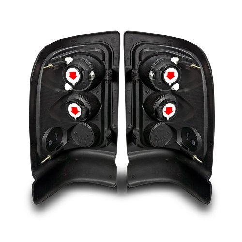 Tail Lights Assembly Winjet For 1994-2001 Dodge Ram 1500 2500 3500 Pickup, Rear Lamps Replacement For 1995-2002 Dodge Ram 4000, Driver and Passenger Side Rear Lights (Chrome Housing Smoked Lens)