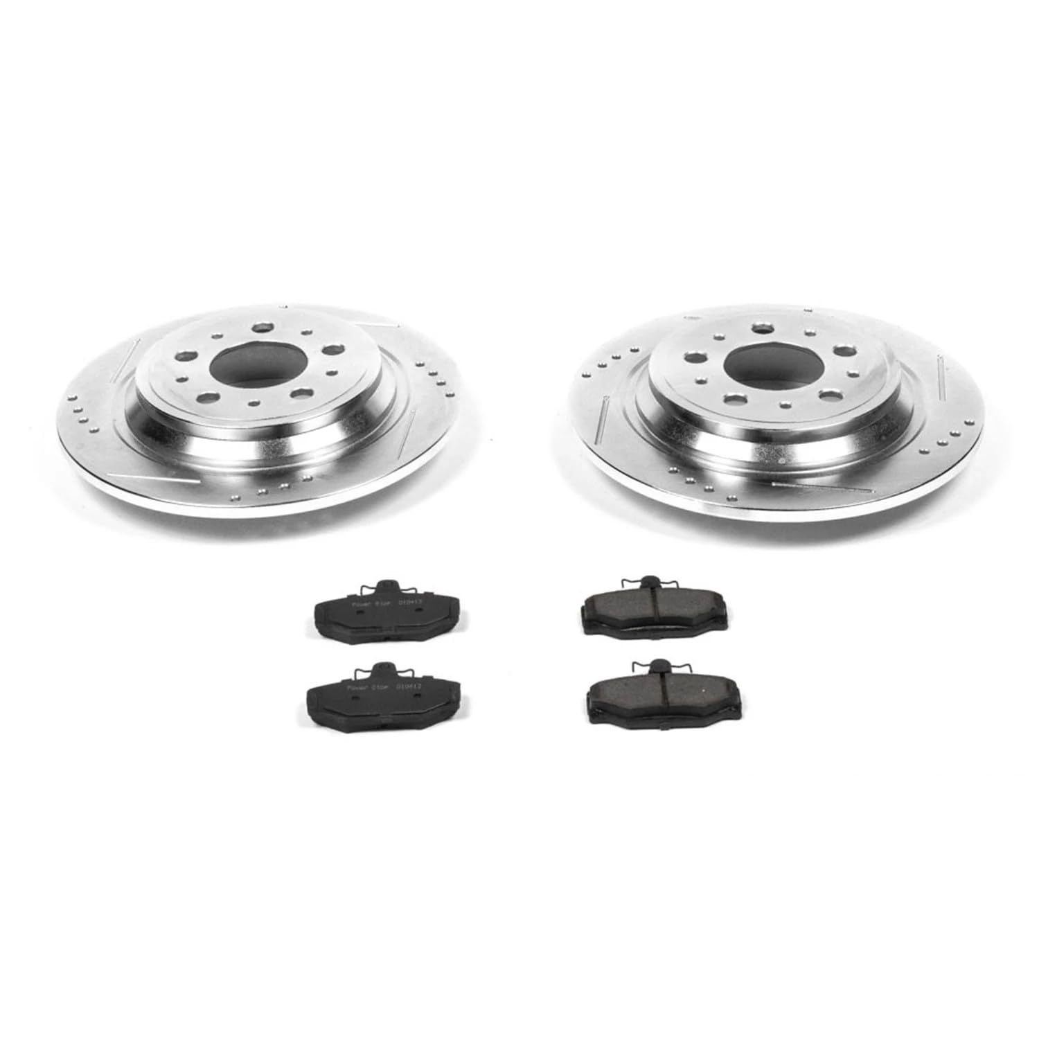 Power Stop K3139 Z23 Carbon Fiber Brake Pads Rear with Drilled & Slotted Brake Rotors Kit For Volvo S70 1999-2000, Volvo V70 1998-1999 [Model Specific]