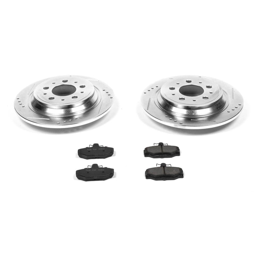 Power Stop K3139 Z23 Carbon Fiber Brake Pads Rear with Drilled & Slotted Brake Rotors Kit For Volvo S70 1999-2000, Volvo V70 1998-1999 [Model Specific]