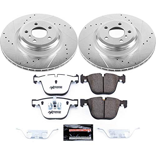 Power Stop K6014-26 Z26 Carbon Fiber Brake Pads Rear with Drilled & Slotted Brake Rotors Kit For BMW 750Li 2009, BMW 750i 2009 [Model Specific]