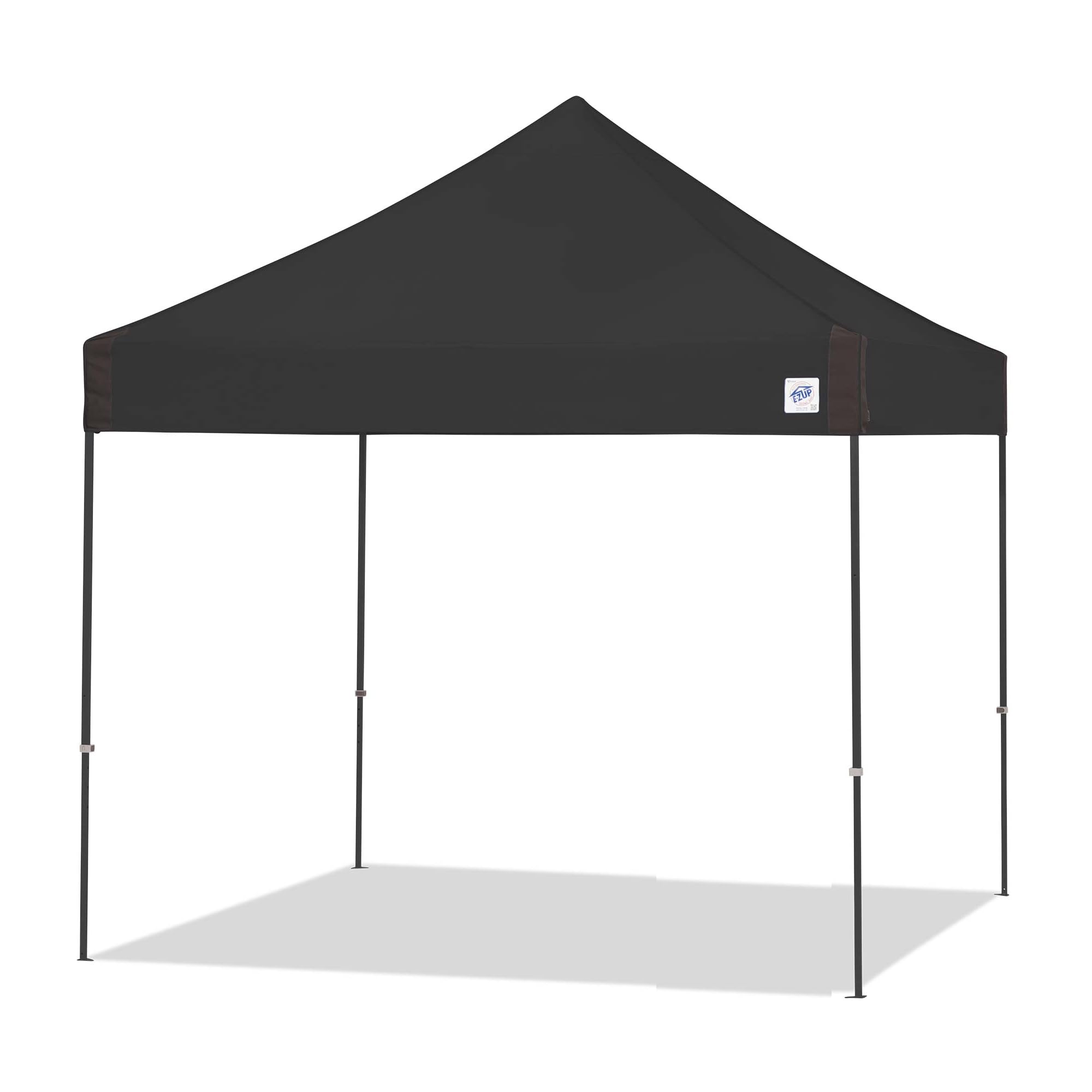 Pyramid Instant Shelter E-Z UP Canopy, 10' x 10' with Wide-Trax Roller Bag & 4 Piece Spike Set, Black