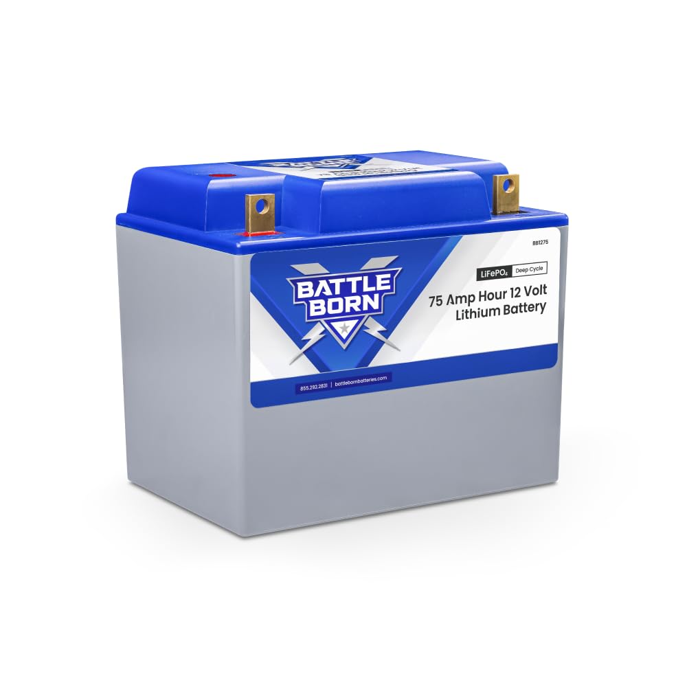 12V 75Ah Lithium-Ion (LiFePO4) RV, Van, Marine, Solar, & Off Grid Battery - Internal BMS, High & Low Temperature Protection - Battle Born Batteries