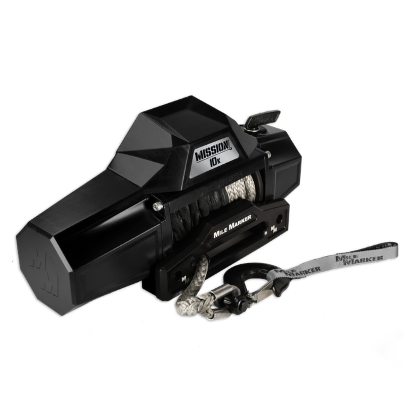 Mile Marker Mission Series 78-53246 Covert Black 12 Volt 10,000 Pound Electric Winch with 92' Synthetic Rope - Rugged Heavy Duty Solenoid - Fully Submersible