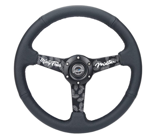 NRG Innovations 350mm NRG-RST-037MB-MF Sport Steering Wheel (1.5' deep) Black Perforated Leather with Black Stitching - Matte Black Solid Spokes