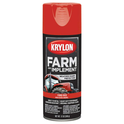 Krylon Spray Paint, Farm & Implement, High Gloss, Ford Red, 12 oz