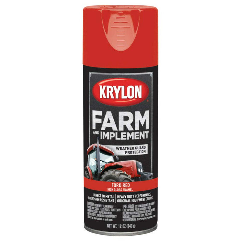 Krylon Spray Paint, Farm & Implement, High Gloss, Ford Red, 12 oz