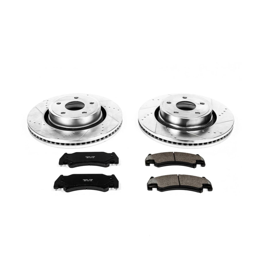 Power Stop K2194 Z23 Carbon Fiber Brake Pads with Drilled & Slotted Brake Rotors Kit For Dodge Ram 1500 2005-2006 [Model Specific]
