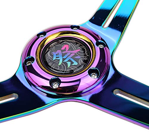 NRG Innovations Reinforced Steering Wheel NRG-RST-027MC-RD 350mm 2" Deep Dish Clear Acrylic in Red and NeoChrome Spoke Finish with Slits