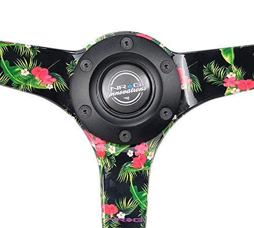 NRG Innovations Reinforced Steering Wheel NRG-RST-036TROP-S - 3: Deep, 5mm Floral Spoke, 350mm Diameter Black Premium Suede Steering Wheel