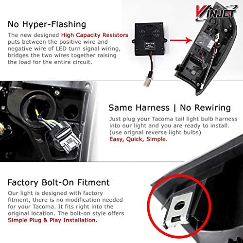 Winjet Taillights LED for 2016-2023 Toyota Tacoma Rear Tail lights Assembly for [2016 2017 2018 2019 2020 2021 2022 2023] Toyota Tacoma Rear Lights Replacements, 1 Pair Black Housing/Smoke Lens