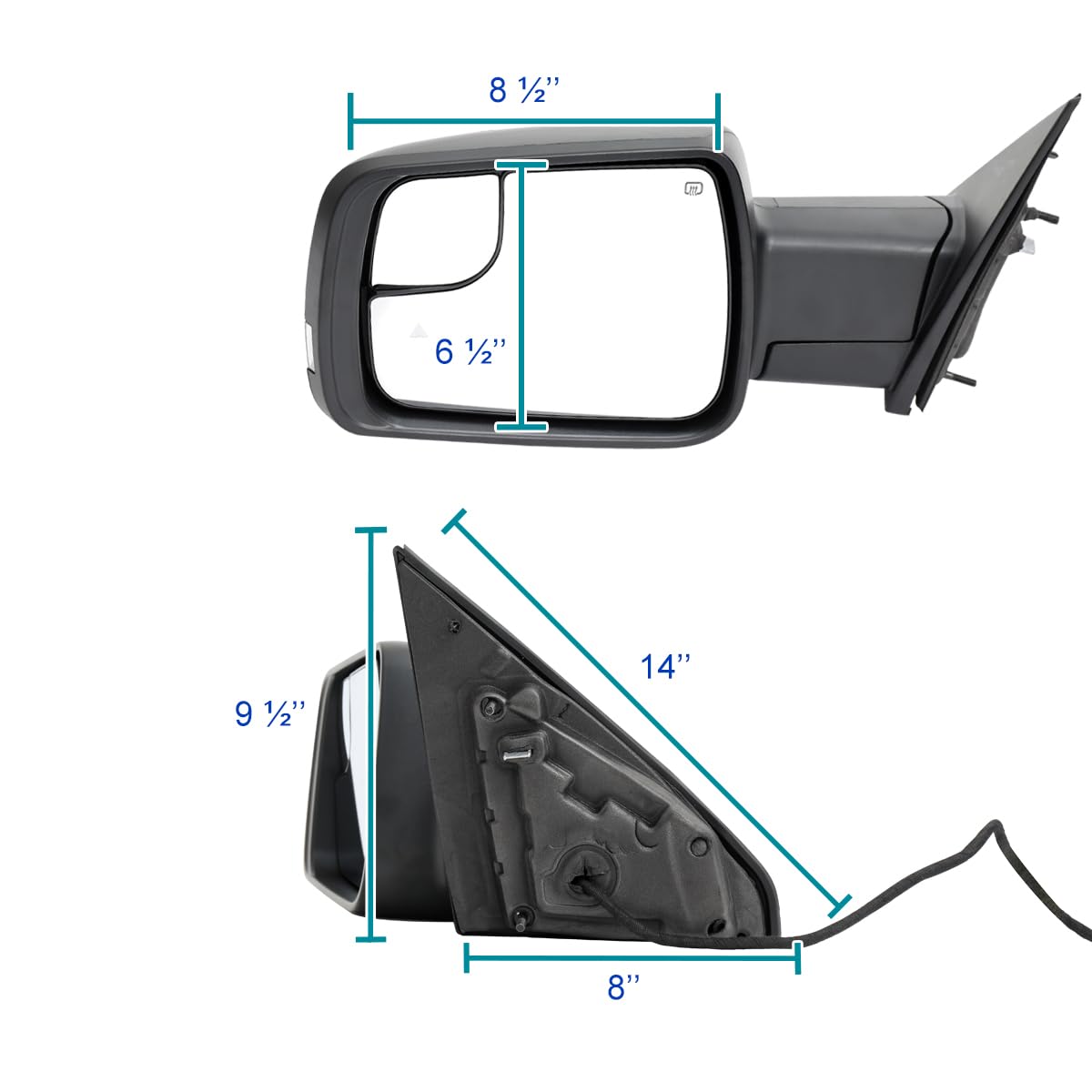 Power Spec-D Tuning Black Heated + LED Signal + Blind Spot Monitor BSM Left Driver Side Mirror Compatible with 2019-2024 Ram 1500