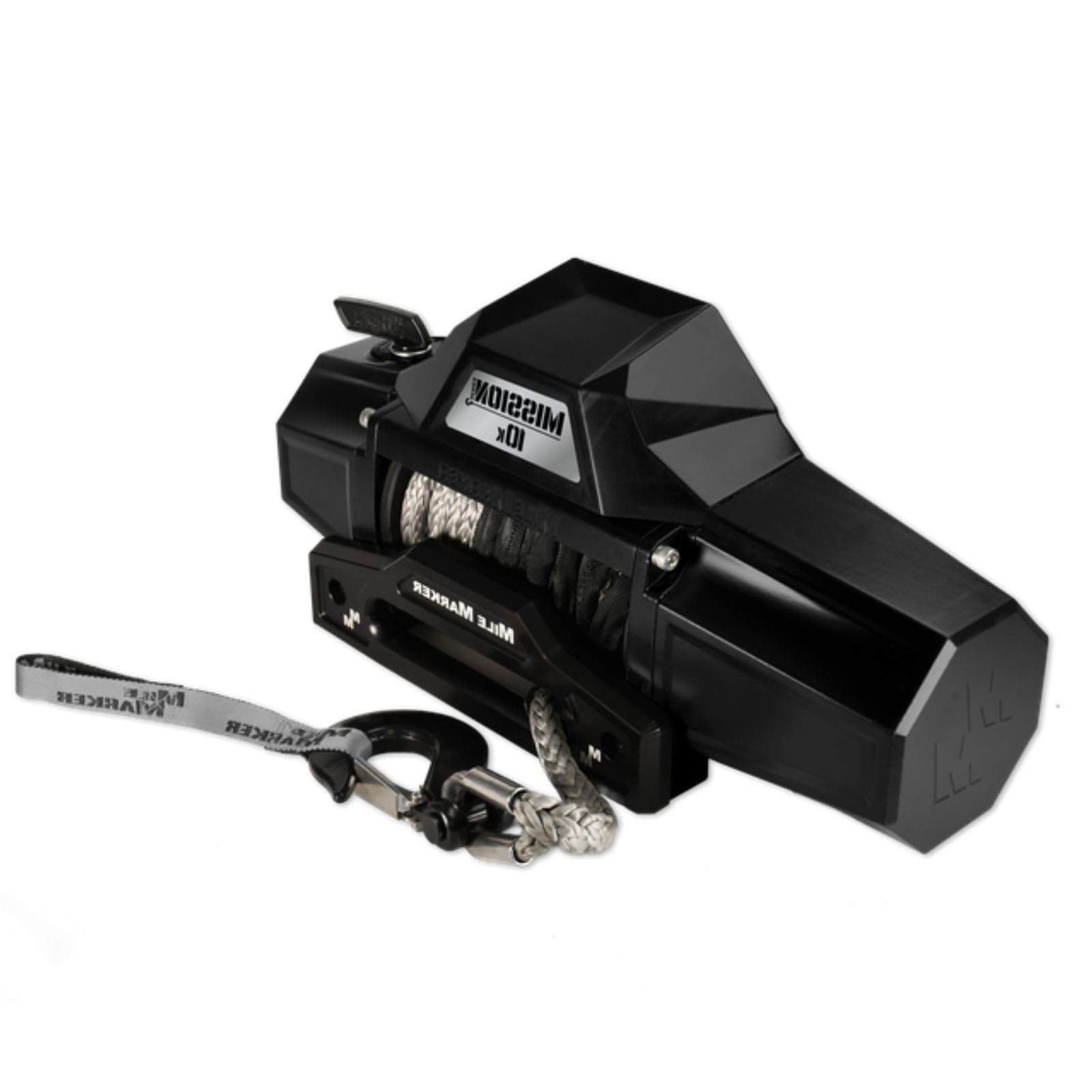 Mile Marker Mission Series 78-53246 Covert Black 12 Volt 10,000 Pound Electric Winch with 92' Synthetic Rope - Rugged Heavy Duty Solenoid - Fully Submersible