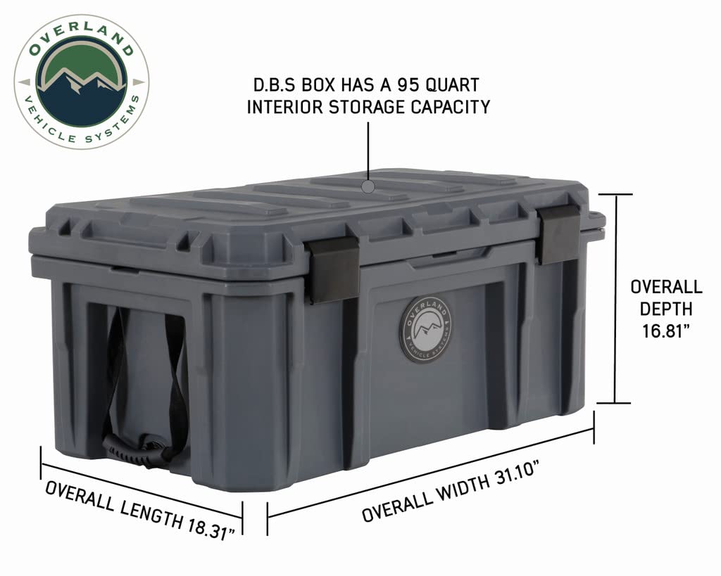 D.B.S. Overland Vehicle Systems 95 QT Dry Box Storage with Drain and Bottle Opener | Dark Grey | Waterproof Sealing | Heavy Duty Latches | 40100011