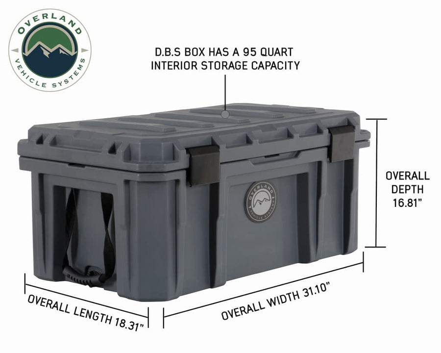 D.B.S. Overland Vehicle Systems 95 QT Dry Box Storage with Drain and Bottle Opener | Dark Grey | Waterproof Sealing | Heavy Duty Latches | 40100011