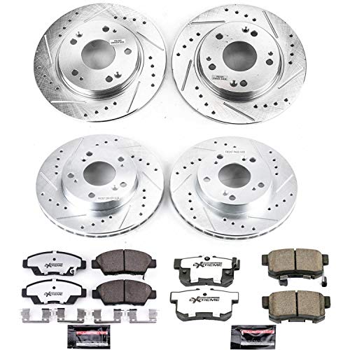 Power Stop K5936-26 Z26 Carbon Fiber Brake Pads Front and Rear with Drilled & Slotted Brake Rotors Kit For Honda CR-Z 2011-2015 [Model Specific]