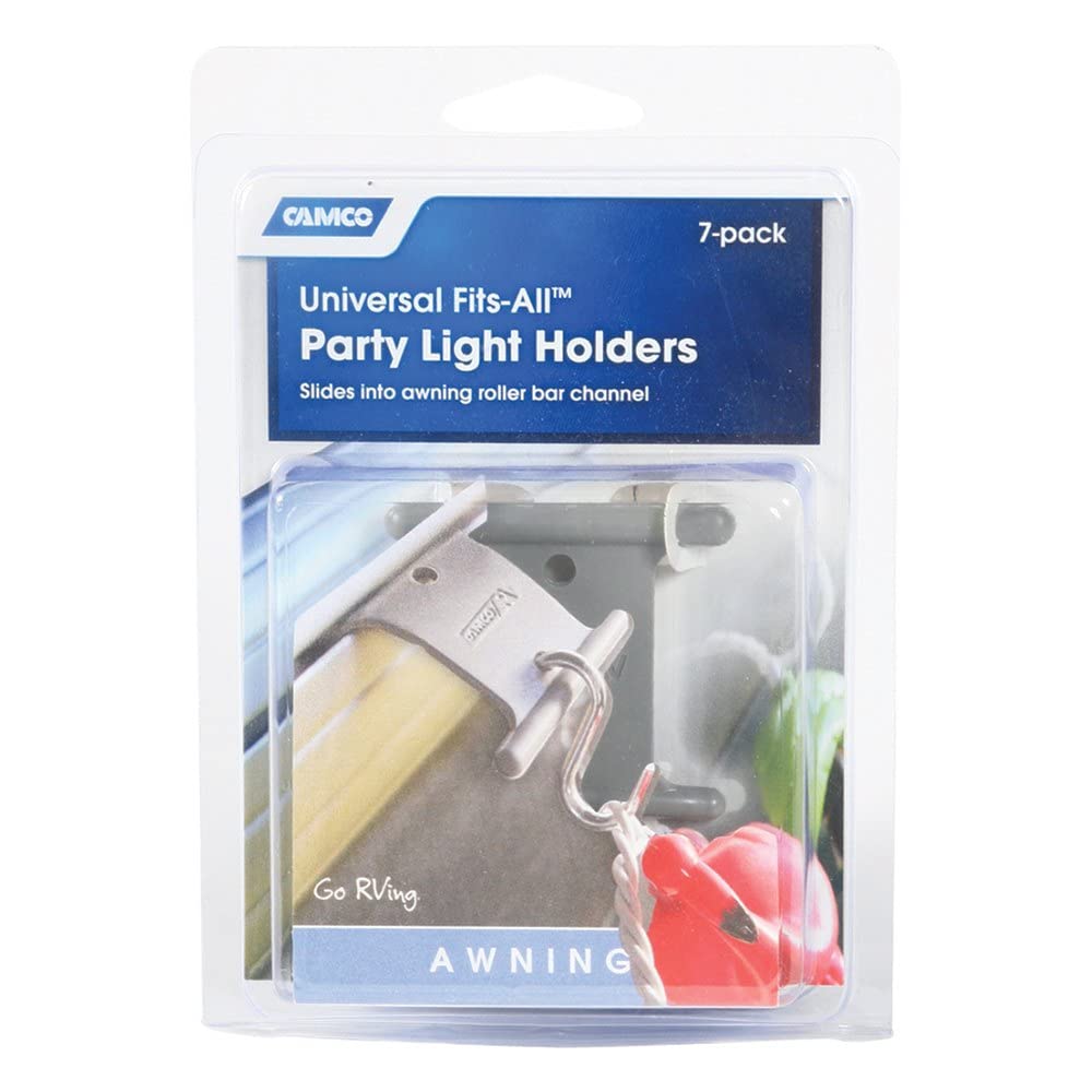Camco RV Gray Party Light Holder - Easily Slides Into Awning Roller Bar Channel, Each Hanger Supports Up to 15 lbs - 7 Pack (42693)
