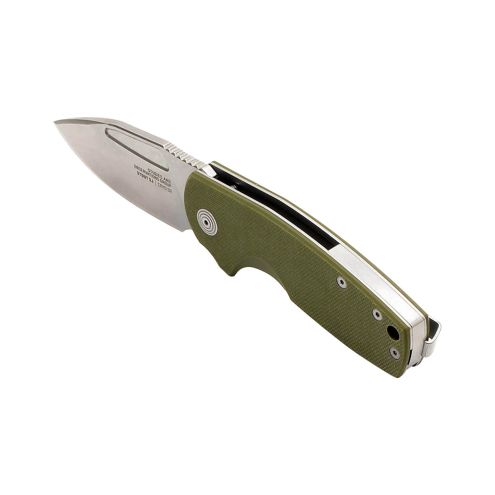 SOG Stout SJ Folding Knife Everyday Carry Portable Outdoor Camping | Ambidextrous Carry | CRYO D2 Steel Blade | Slip Joint, OD Green/Stonewash, Presentation Box