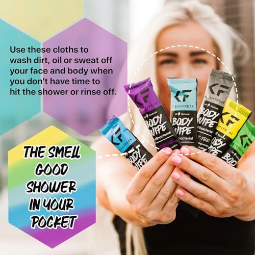 The Body Wipes Klean Freak - 12 count Individually Wrapped | Showerless Body Wipe for Women & Men | Sustainable Bodywipes for Gym, Travel, Camping | Scent Free