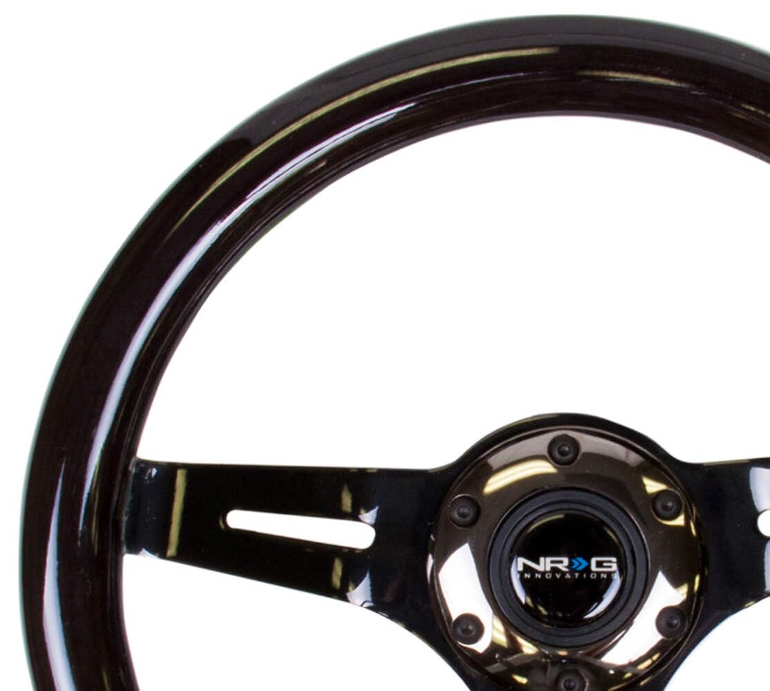 NRG Innovations Steering Wheel NRG-ST-310BK-BK - 310mm, Classic Black Wood Grain Wheel, 3 Spoke Center in Black Chrome