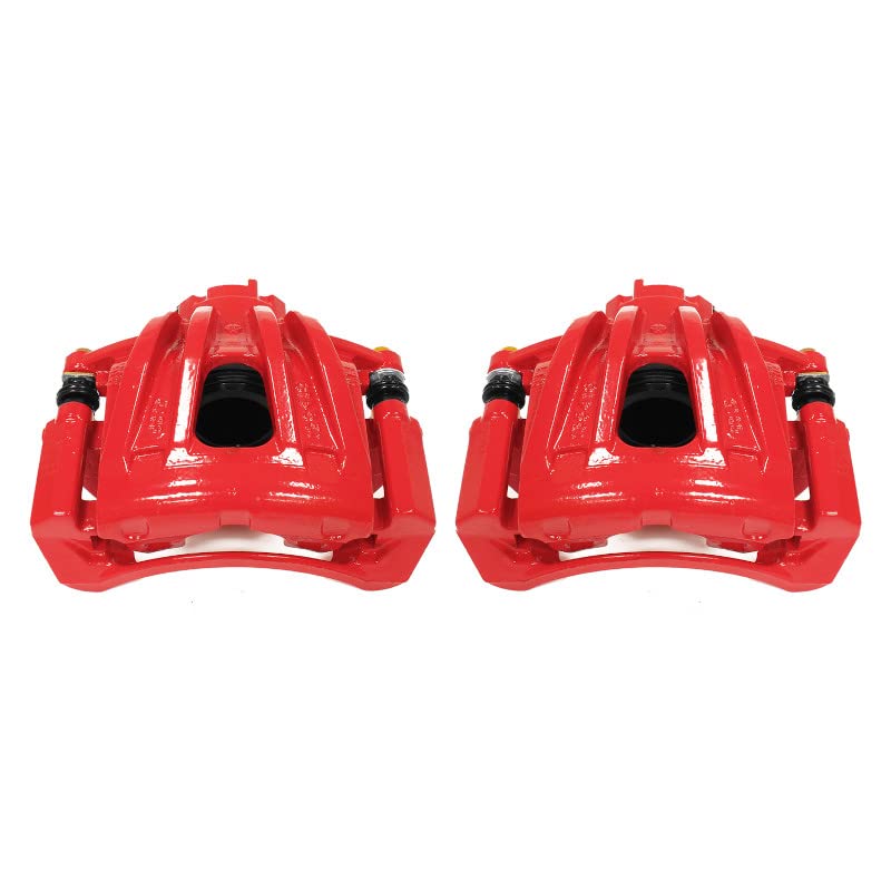 Power Stop S4844 Front Pair of High-Temp Red Powder Coated Calipers For Jeep Liberty 2002-2007 [Model Specific]