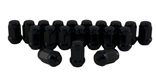 C1707B-SET Rocket Racing Wheels 12mm 1.5 Bulge Acorn Lug Nuts Black 3/4 Hex 20