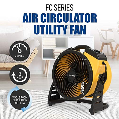 Heavy Duty XPOWER FC-100 High Velocity Whole Room Air Mover Air Circulator Utility Floor Fan, Variable Speed, Timer, 11 inch, 1100CFM