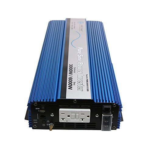AIMS Power Pure Sine Inverter PWRI300012120S, 3000 Watt Continuous Power, 6000 Watt Surge Peak Power, 12 Volt DC Input, Pure Sine Wave, GFCI Outlet, AC Direct Connect Terminal Block