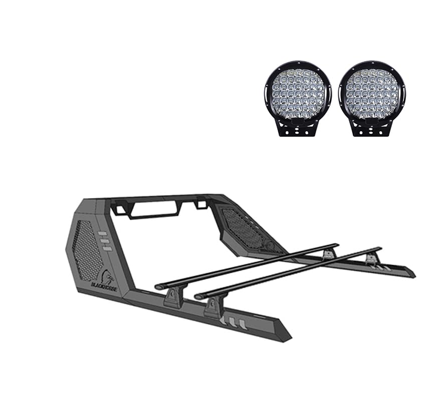 Vigor Black Horse Roll Bar W/Cross Bar Incl.Set of 9" Black Round LED Light Modular Black Compatible with 2015-2022 Chevrolet Colorado|2015-2022 GMC Canyon-VRCB6405B-PL69B