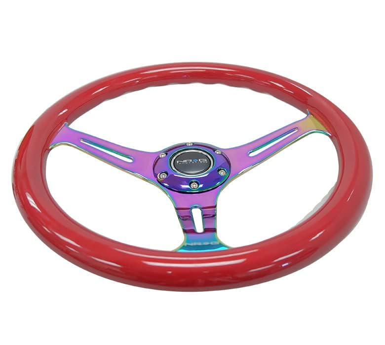 Classic Red Wood Grain NRG Innovations Steering Wheel - 350mm 3 Neochrome Spokes - Red Grip