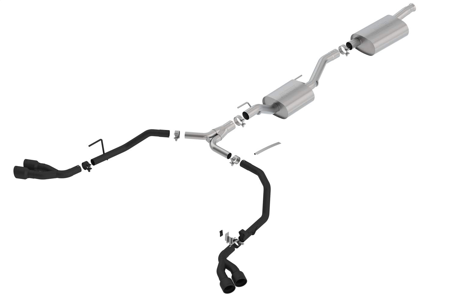 Borla Touring Cat-Back Exhaust System 140814CB Dual Round Angle Cut 2.75 in Split Into Dual 2 in. Truck Split Side Exit Ceramic Black 3.5 in. Tip T-304 Stainless Steel