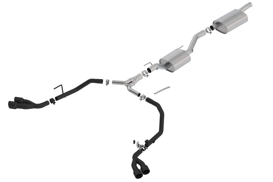Borla Touring Cat-Back Exhaust System 140814CB Dual Round Angle Cut 2.75 in Split Into Dual 2 in. Truck Split Side Exit Ceramic Black 3.5 in. Tip T-304 Stainless Steel