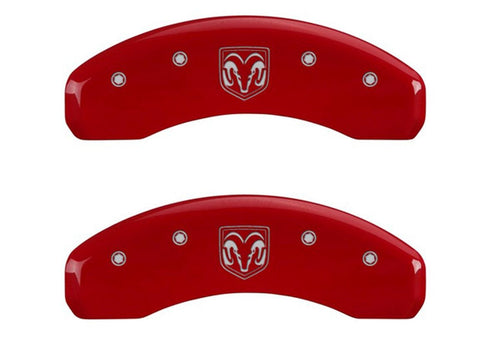 SET OF 4 CALIPER COVERS, RAM FRONT: - RAMHEAD REAR:, RED, SILVER CHARACTERS