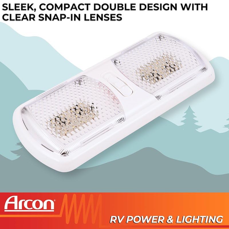 LED Arcon Double Ceiling Light 12V Soft White SMD Clear Lens 11.56 x 4.95 Inch Euro-Style Dome Lighting with On Off On Switch RV Camper Trailer Interior Light 20712N
