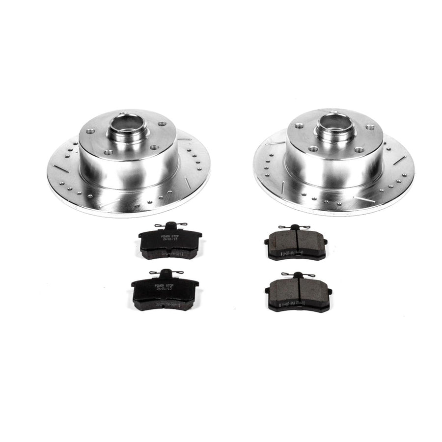 Power Stop K588 Rear Brake Pads Z23 Carbon Fiber with Drilled & Slotted Brake Rotors Kit For Audi A4 1996-1997 [Model Specific]