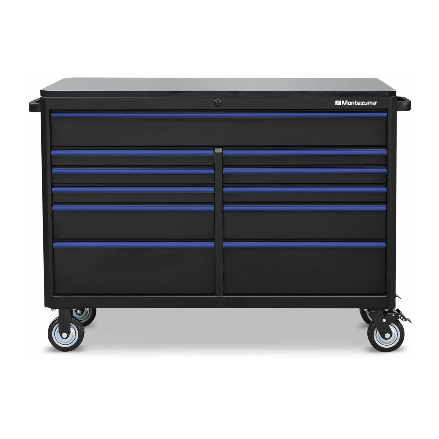 Montezuma Tool Box - 11 Drawer 56" x 24" Rolling Tool Cabinet with Multiple Power Outlets & Black Powder Coat Finish - M562411TC