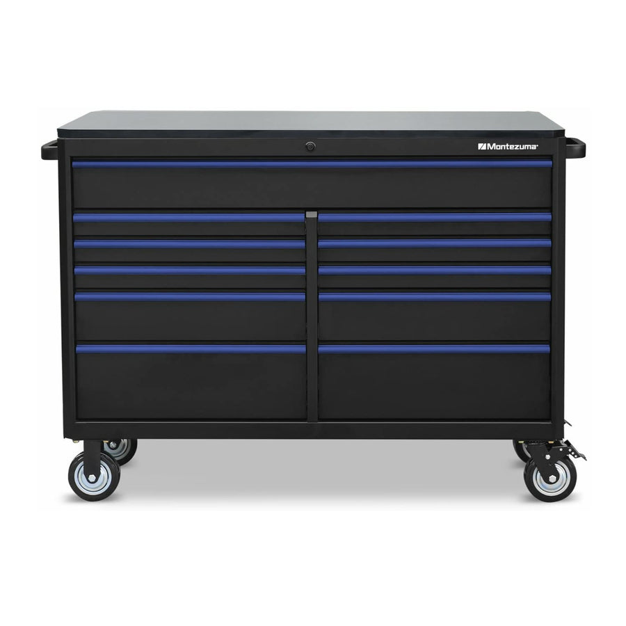 Montezuma Tool Box - 11 Drawer 56" x 24" Rolling Tool Cabinet with Multiple Power Outlets & Black Powder Coat Finish - M562411TC
