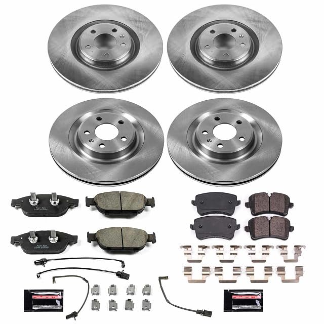 Power Stop KOE6130 Front and Rear Replacement Brake Kit-OE Brake Rotors & Ceramic Brake Pads and 1 Front & 1 Rear Sensor Wires For 2012 2013 2014 2015 2016 Audi A6 Quattro A7 Quattro